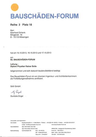 Bauschäden-Forum: Teilnahmebestätigung Eberhard Schenk